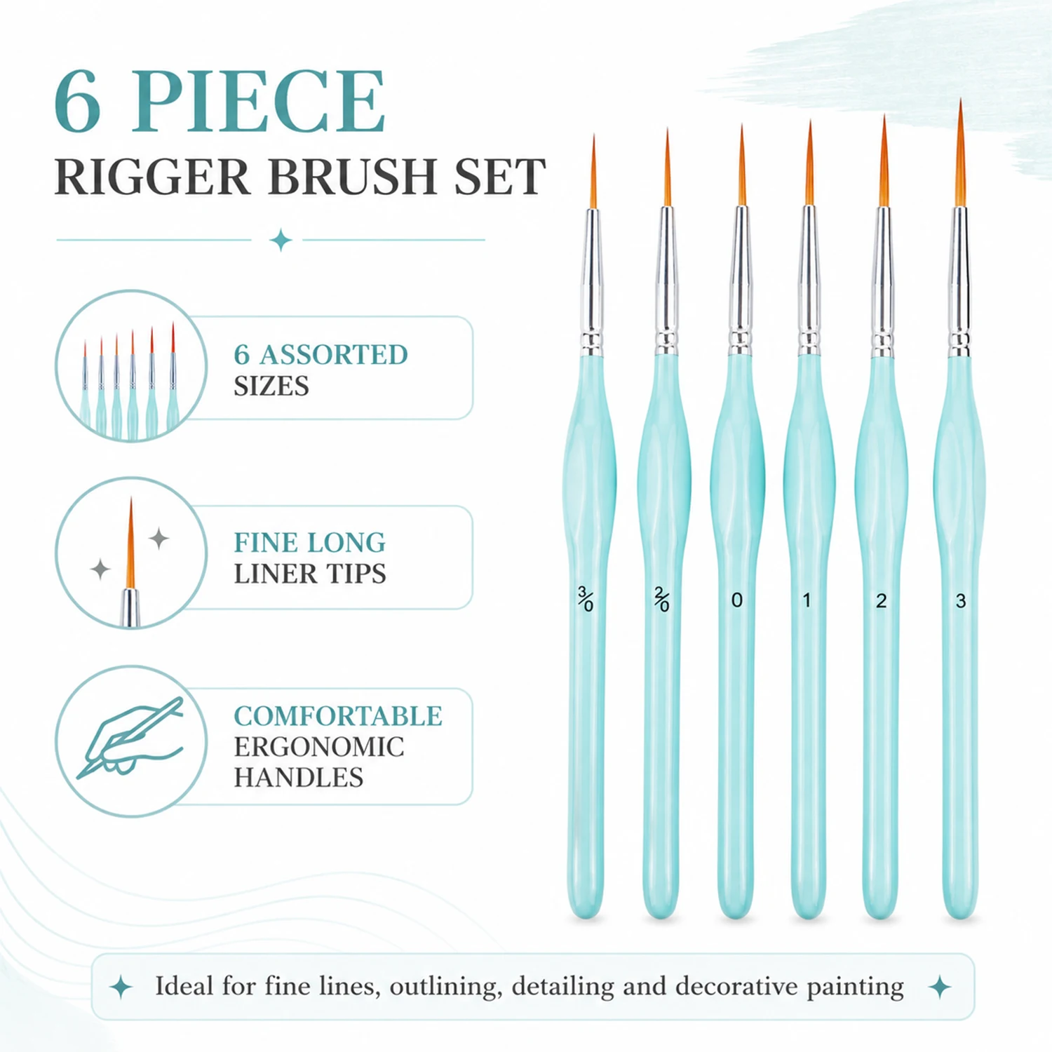 Detailing Brush Set - مجموعة من 6 فرش ريجر للرسم،